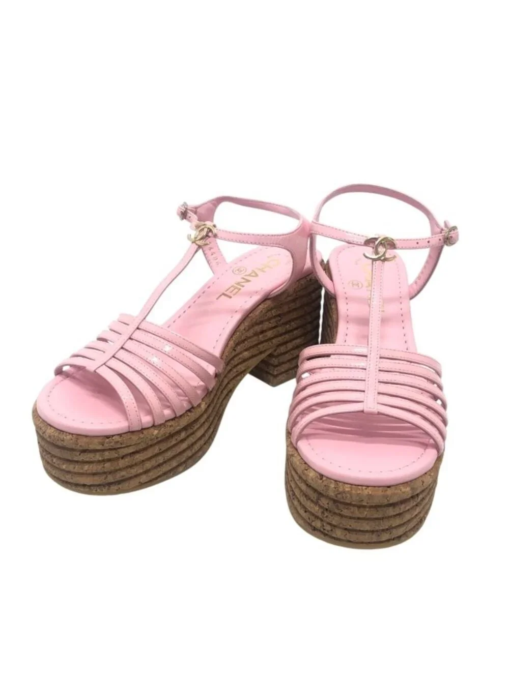 Chanel Sandals CC Logo Strap Enamel Pink